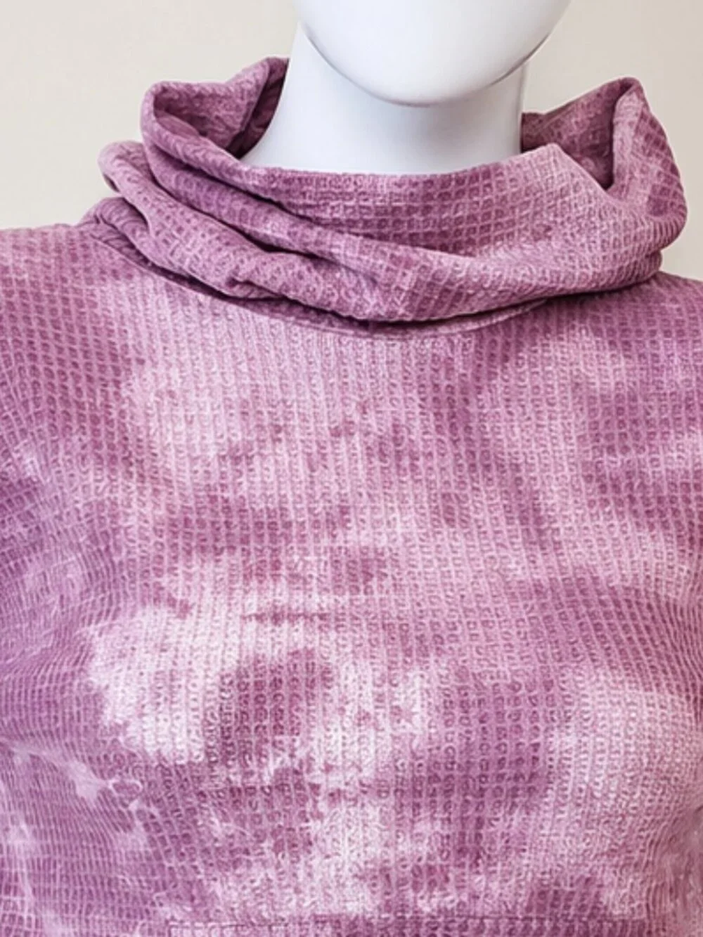 Pink Rose Cozie Beige/Mauve Tie-Dye Waffle Knit Cowl Neck Sweater Set SZ S